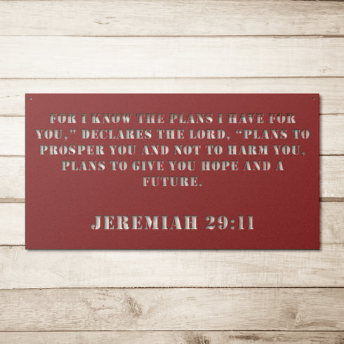 #142 - Jeremiah 29:11 Block Letters Rectangle Metal Wall Art