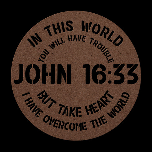 #148 - John 16:33 “In this world you will have trouble. But take heart! I have overcome the world.” metal wall art
