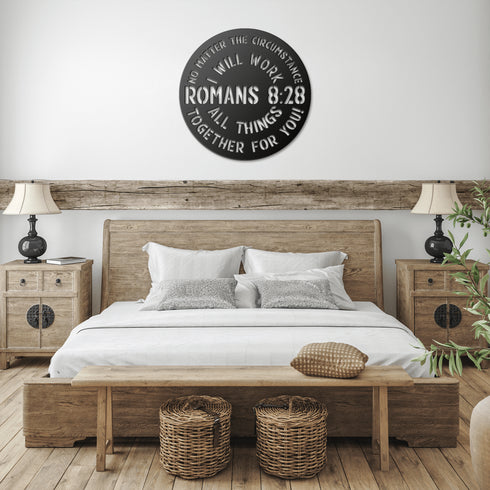 #149 - Romans 8:28 circular metal wall art