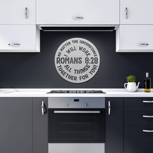 #149 - Romans 8:28 circular metal wall art