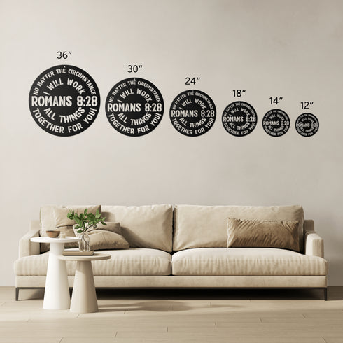 #149 - Romans 8:28 circular metal wall art