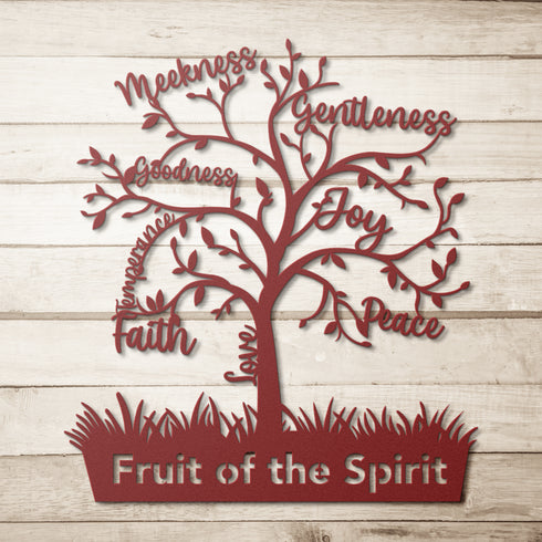 #163 - Fruit of the Spirit tree-shaped metal wall art