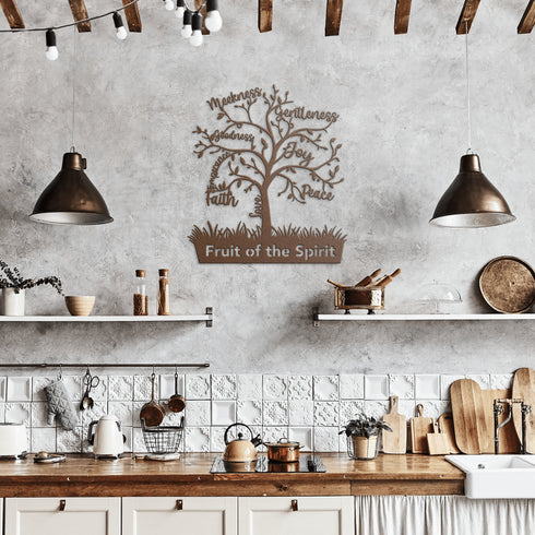 #163 - Fruit of the Spirit tree-shaped metal wall art
