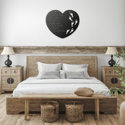 #174 - Footprints in the Sand Heart Shaped Metal Wall Art
