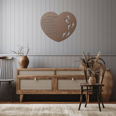 #174 - Footprints in the Sand Heart Shaped Metal Wall Art