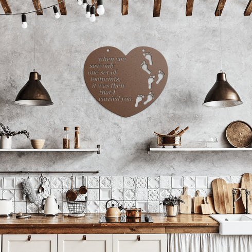 #174 - Footprints in the Sand Heart Shaped Metal Wall Art