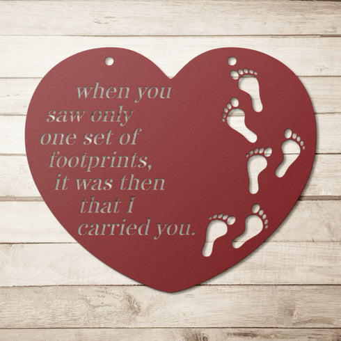 #174 - Footprints in the Sand Heart Shaped Metal Wall Art