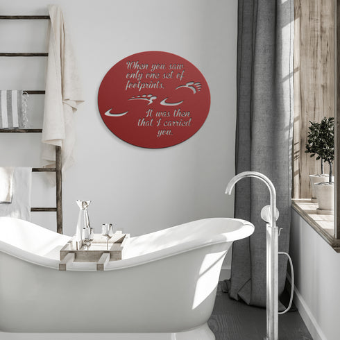 #175 - Footprints in the Sand Oval Metal Wall Art