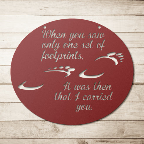 #175 - Footprints in the Sand Oval Metal Wall Art