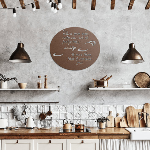 #175 - Footprints in the Sand Oval Metal Wall Art