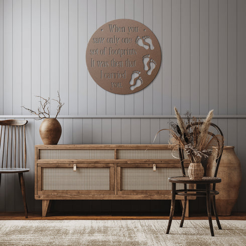 #177 - Footprints in the Sand Round Metal Wall Art