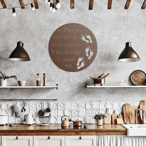 #177 - Footprints in the Sand Round Metal Wall Art