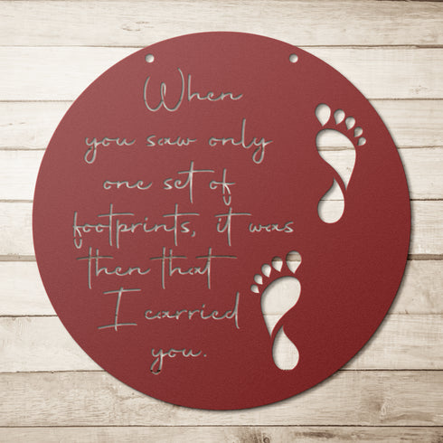 #178 - Footprints in the Sand Round Metal Wall Art