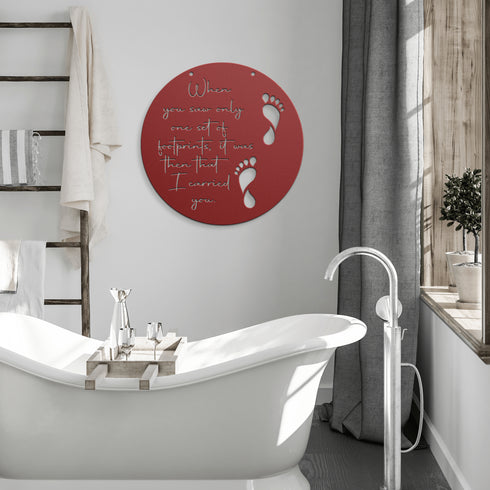 #178 - Footprints in the Sand Round Metal Wall Art