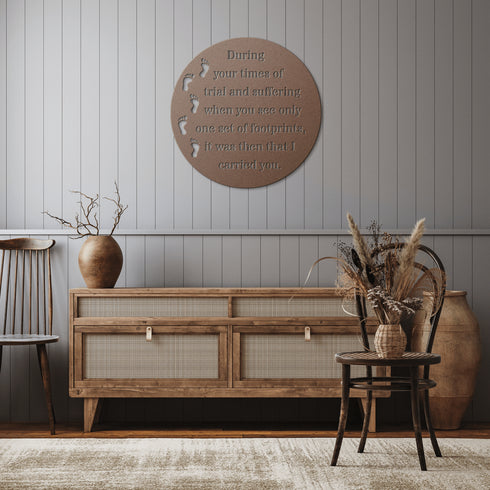 #179 - Footprints in the Sand Round Metal Wall Art