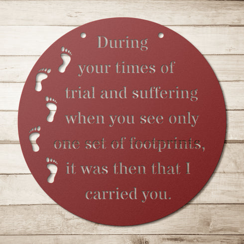 #179 - Footprints in the Sand Round Metal Wall Art