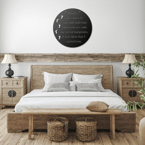 #179 - Footprints in the Sand Round Metal Wall Art