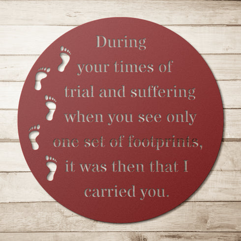 #179 - Footprints in the Sand Round Metal Wall Art