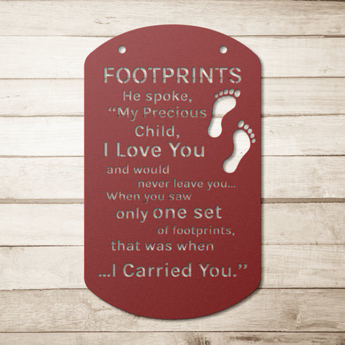 #180 Footprints in the Sand Dog Tag Metal Wall Art