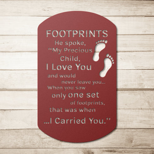 #180 Footprints in the Sand Dog Tag Metal Wall Art