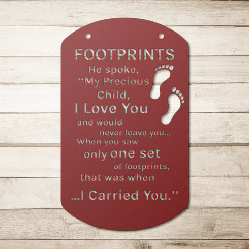 #180 Footprints in the Sand Dog Tag Metal Wall Art