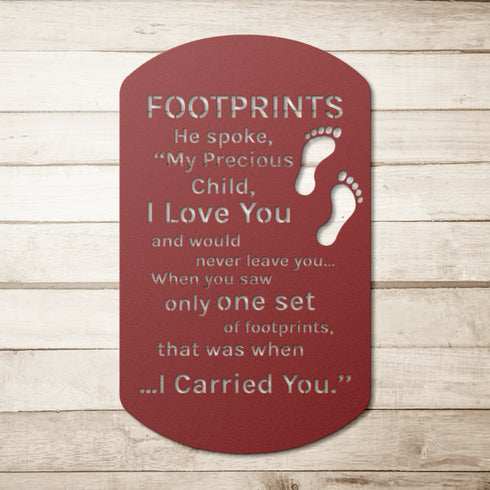 #180 Footprints in the Sand Dog Tag Metal Wall Art
