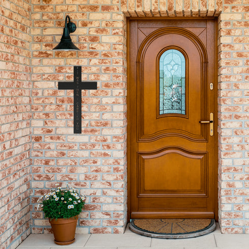 #184 - Footprints in the Sand on a Cross Metal Wall Art