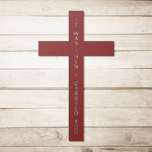 #184 - Footprints in the Sand on a Cross Metal Wall Art