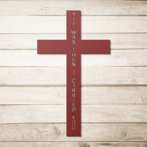 #184 - Footprints in the Sand on a Cross Metal Wall Art