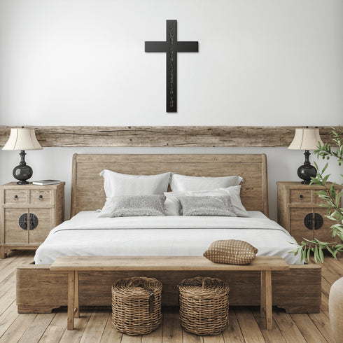 #184 - Footprints in the Sand on a Cross Metal Wall Art