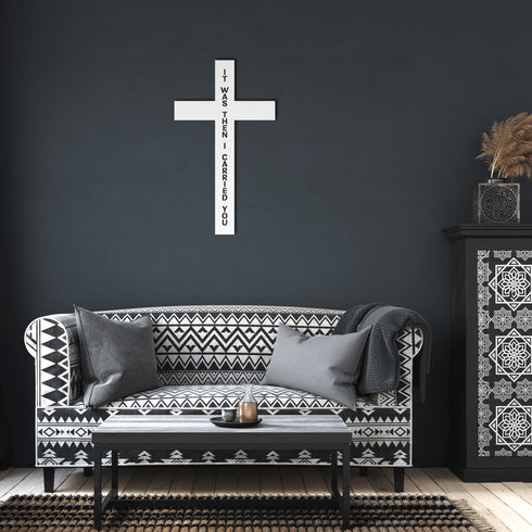 #184 - Footprints in the Sand on a Cross Metal Wall Art