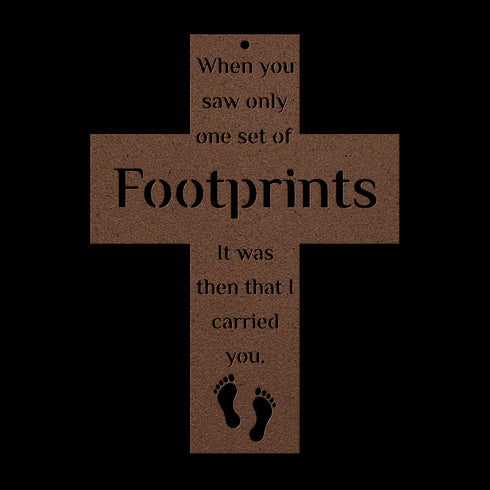 #185 - Footprints in the Sand Cross Metal Wall Art