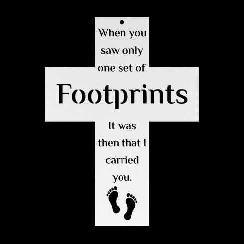 #185 - Footprints in the Sand Cross Metal Wall Art