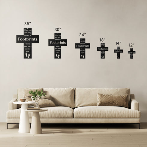 #185 - Footprints in the Sand Cross Metal Wall Art