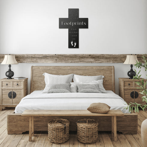#185 - Footprints in the Sand Cross Metal Wall Art