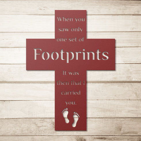 #185 - Footprints in the Sand Cross Metal Wall Art