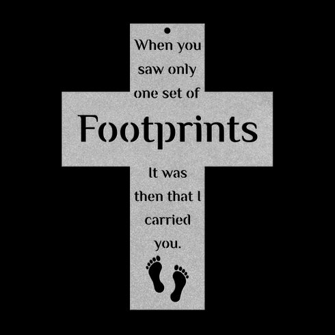 #185 - Footprints in the Sand Cross Metal Wall Art