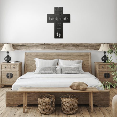 #185 - Footprints in the Sand Cross Metal Wall Art