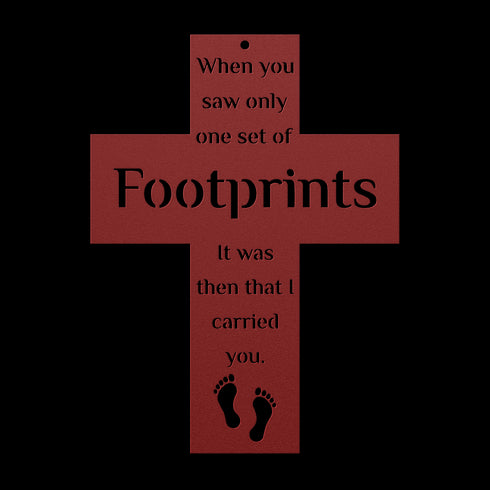 #185 - Footprints in the Sand Cross Metal Wall Art