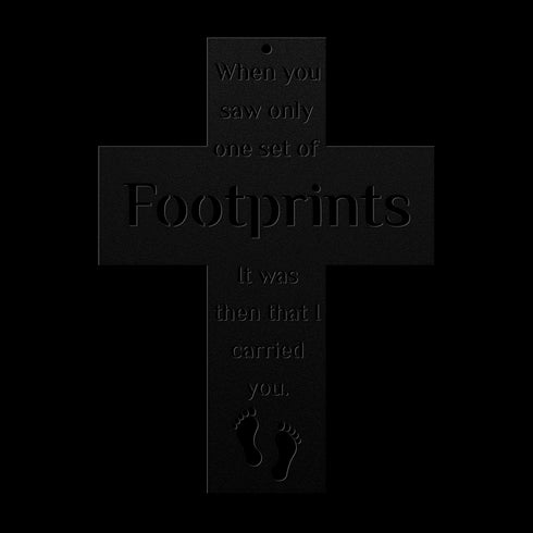#185 - Footprints in the Sand Cross Metal Wall Art