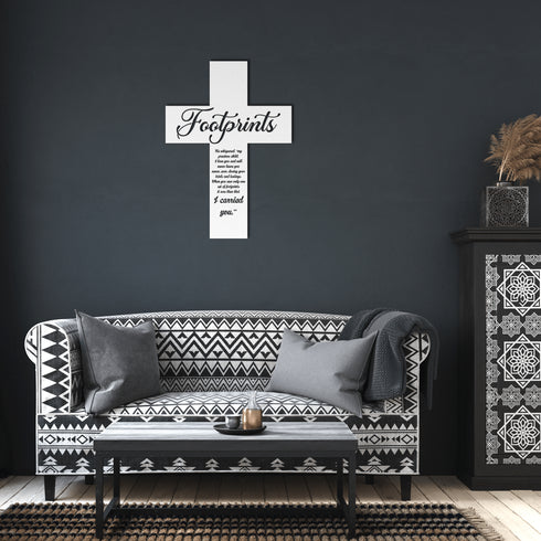 #192 - Footprints in the Sand Cross Metal Wall Art