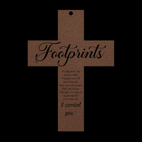 #192 - Footprints in the Sand Cross Metal Wall Art