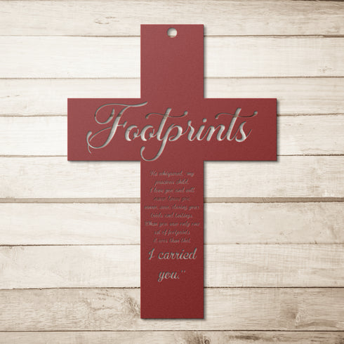 #192 - Footprints in the Sand Cross Metal Wall Art