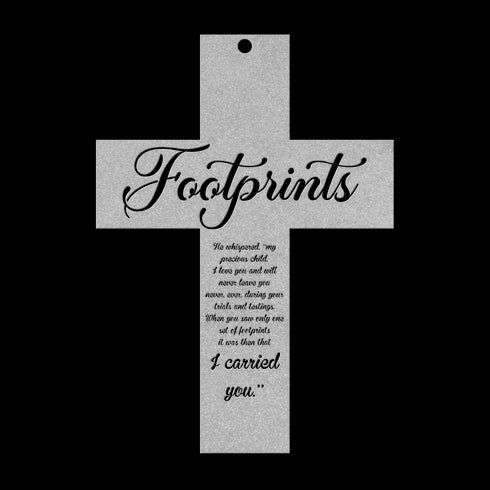 #192 - Footprints in the Sand Cross Metal Wall Art
