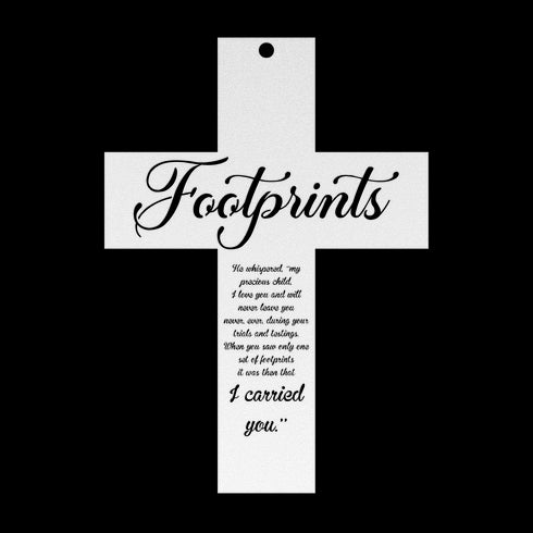 #192 - Footprints in the Sand Cross Metal Wall Art