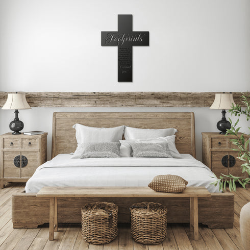 #192 - Footprints in the Sand Cross Metal Wall Art