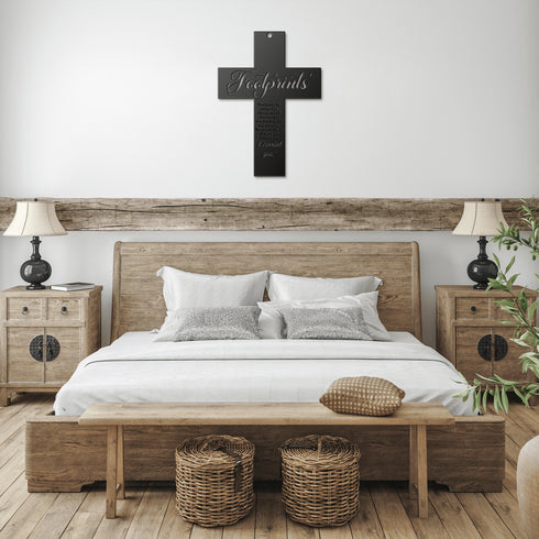#192 - Footprints in the Sand Cross Metal Wall Art
