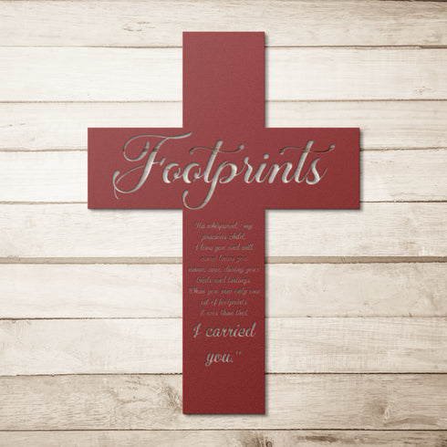 #192 - Footprints in the Sand Cross Metal Wall Art