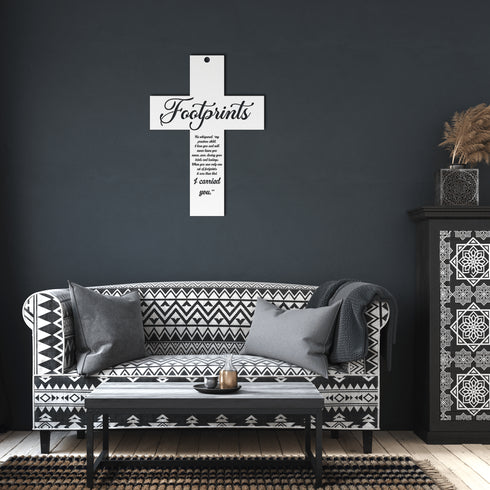#192 - Footprints in the Sand Cross Metal Wall Art