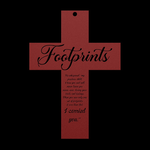 #192 - Footprints in the Sand Cross Metal Wall Art
